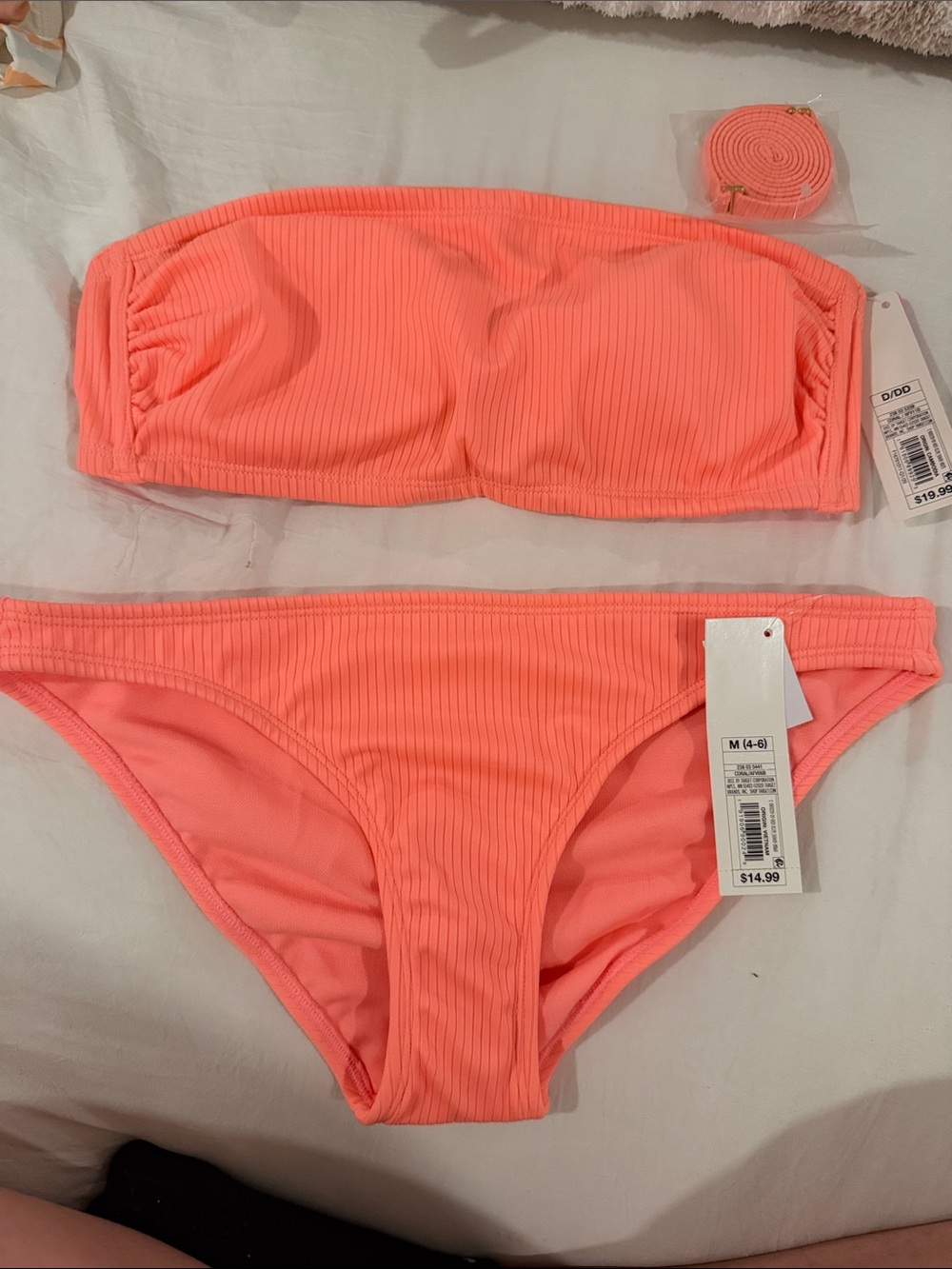 Target Coral Ribbed Bandeau Bikini Set